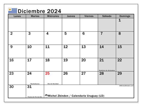 Calendario Diciembre 2024 Uruguay LD Michel Zbinden UY