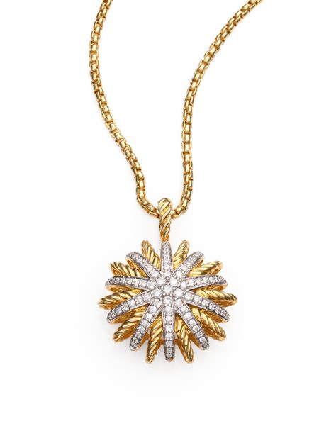 David Yurman Diamond 18k Gold Starburst Pendant Necklace In Gold Gold