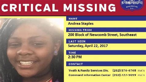 Police Searching For Critically Missing 13 Year Old Girl In Dc Wjla