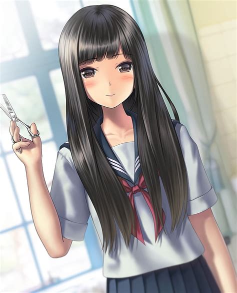 Hd Wallpaper Anime Anime Girls Long Hair Black Hair Brown Eyes