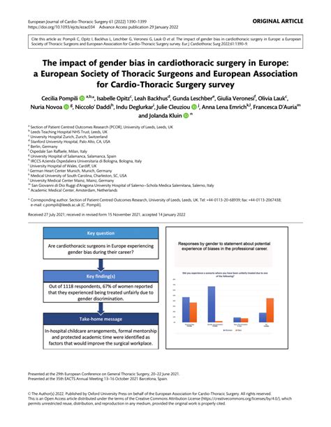 Pdf The Impact Of Gender Bias In Cardiothoracic Surgery In Europe A European Society Of
