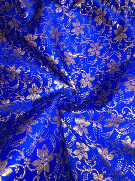 Royal Blue Floral Print Banarsi Brocadejacqaurd Fabric50 Etsy