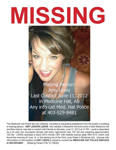Missing Person Amy Lewis 23 Year Old Caucasian Female From Alberta Canada Missing Since