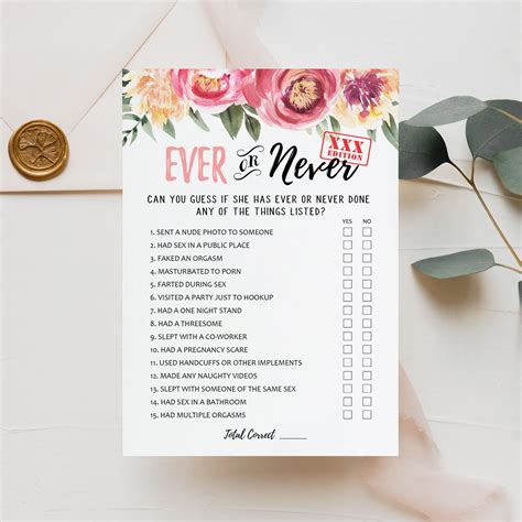 Ever Or Never Bridal Shower Dirty Game Xxx Edition 5x7 Instant Etsy
