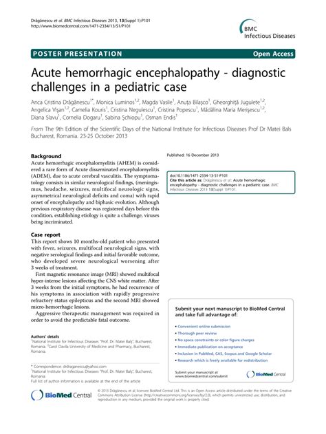 Pdf Acute Hemorrhagic Encephalopathy Diagnostic Challenges In A
