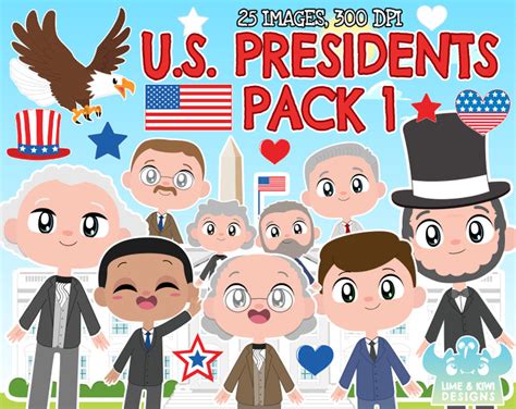 Us Presidentsfounding Fathers Clipart Pack 1 Instant Etsy