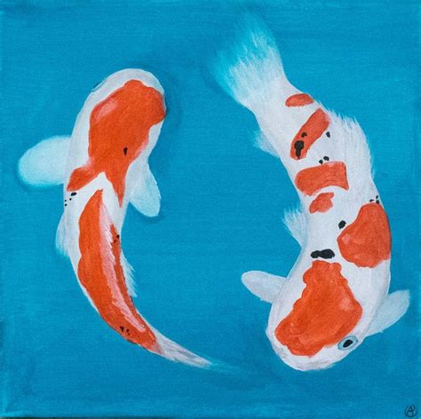 Koi Fish Original Acrylic Painting 14x14 On Canvas Etsy In 2020