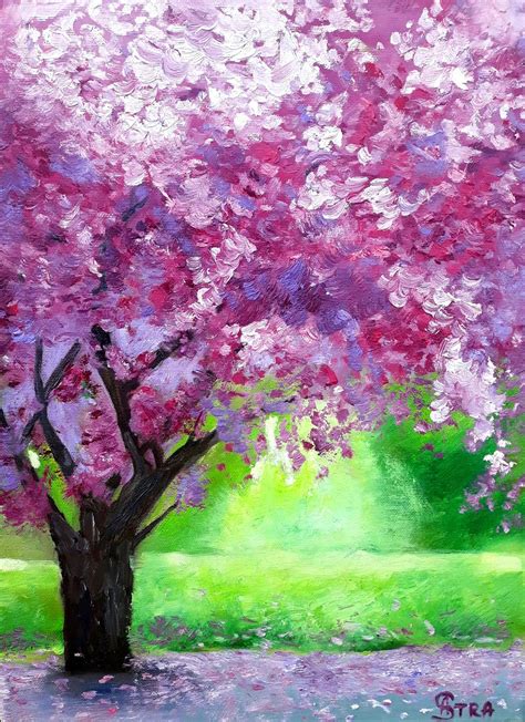 Sakura Blossom Oil Painting On Canvas Original Painting Etsy
