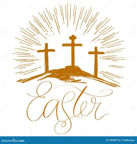 Easter Holiday Religious Calligraphic Text Cross Symbol Of