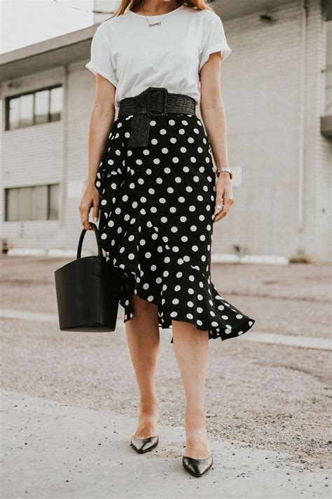 black polka dot midi skirt how to style how to wear a polka dot midi skirt black polka