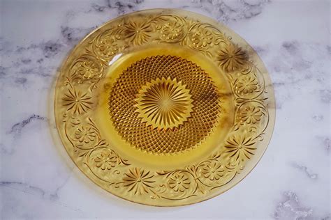 Vintage Amber Depression Glass Set In Daisy Pattern Cup Plate Bowl