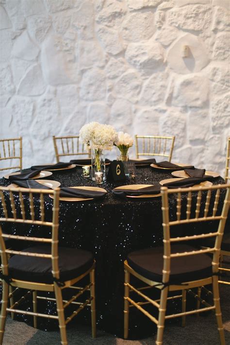 Black Sequined Dining Table With Gold Chiavari Chairs In 2023 Gold