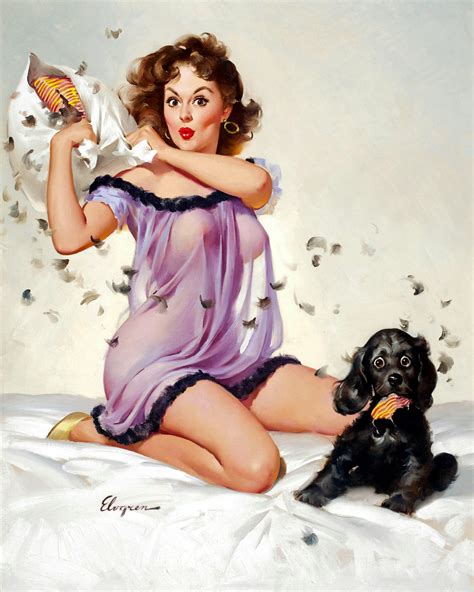 Pillow Fight Pin Up Girl Gil Elvgren Print In X In Unmatted