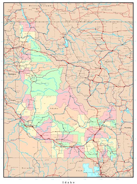 Laminated Map Political Reference Map Of Idaho Poster 20 X 30