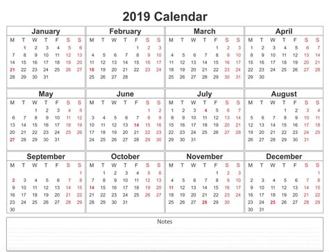 2019 Calendar Printable Word Plantilla De Calendario