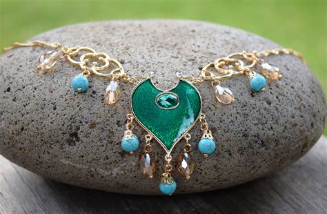 Jasmine Aladdin Necklace 2019 Movie Reproduction Blue Teal Green Gold Princess Necklace