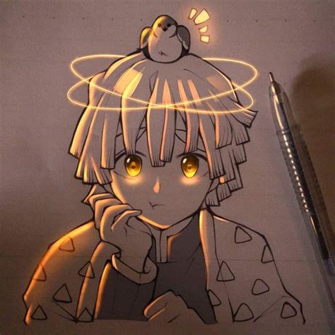 Nezuko X Zenitsu Anime Character Drawing Anime Canvas Art Glowing Art