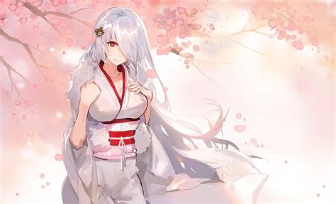 White Hair Anime Girl Kimono Anime Wallpaper Hd