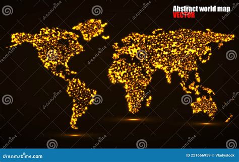World Map With Glowing Particles Luminous Background Stock Vector