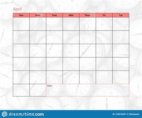 April Blank Calendar Stock Illustration Illustration Of Clear 144018327