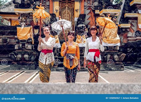 BALI INDONESIA DECEMBER 26 2018 European Women In Traditional