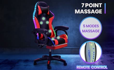 Furb Gaming Office Chair Executive Computer Rgb Led Light 7 Point Massage With 5 Modes Function