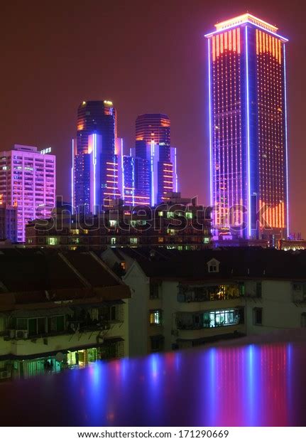 Night View Modern Buildings Xiamen Fujian Stock Photo 171290669