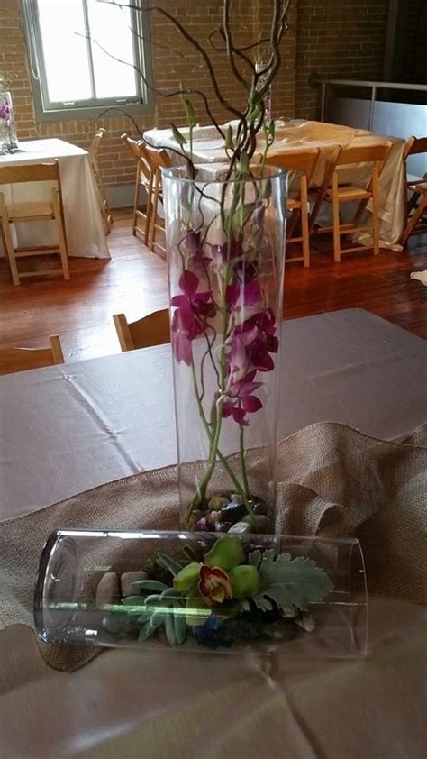 Orchid And Curly Willow Centerpiece With Horizontal Cylinder Terrarium Accent By Eden S Echo