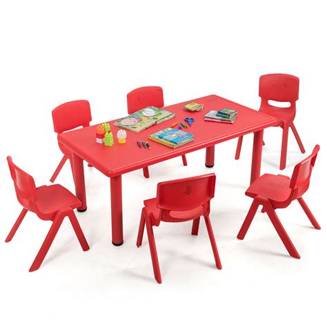Gymax Kids Plastic Table And Stackable Chairs Set Indooroutdoor