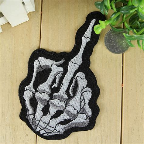 Skeleton Bone Middle Finger Biker Punk Iron On Chopper Patch Biker Vest Wholesale Embroidery 12