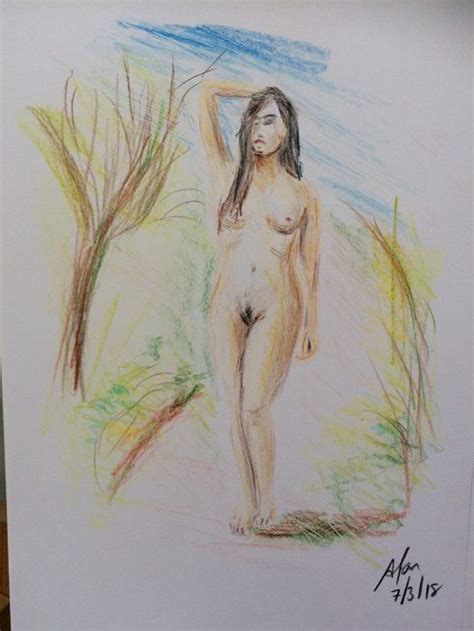 Standing Nude In Coloured Pencils On Cartridge Unnamed Model