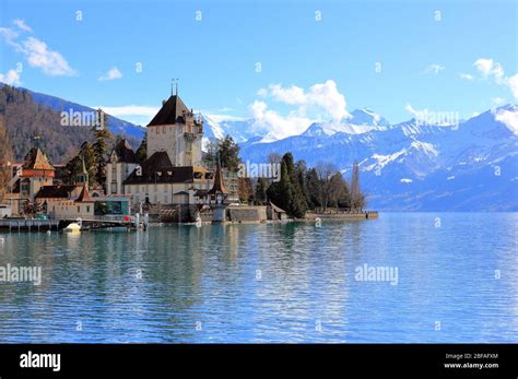 Oberhofen Castle From Lake Thun Oberhofen Town Is Located On The