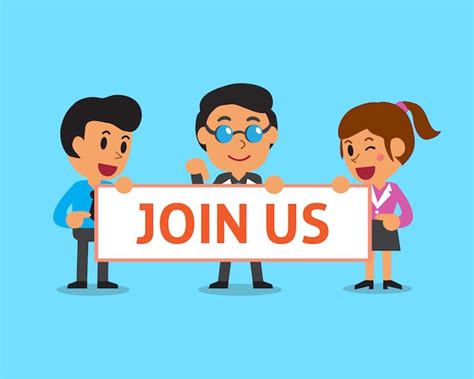 Premium Vector Cartoon Business Team Holding Join Us Sign