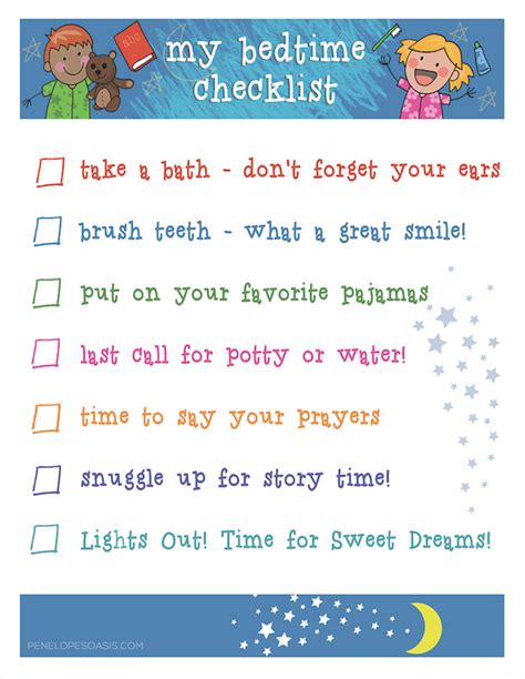 Summer Days A Bedtime Routine Checklist Printable Penelopes Oasis