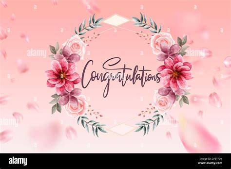Congratulations Text Vintage Flower Frame And Falling Pink Flower