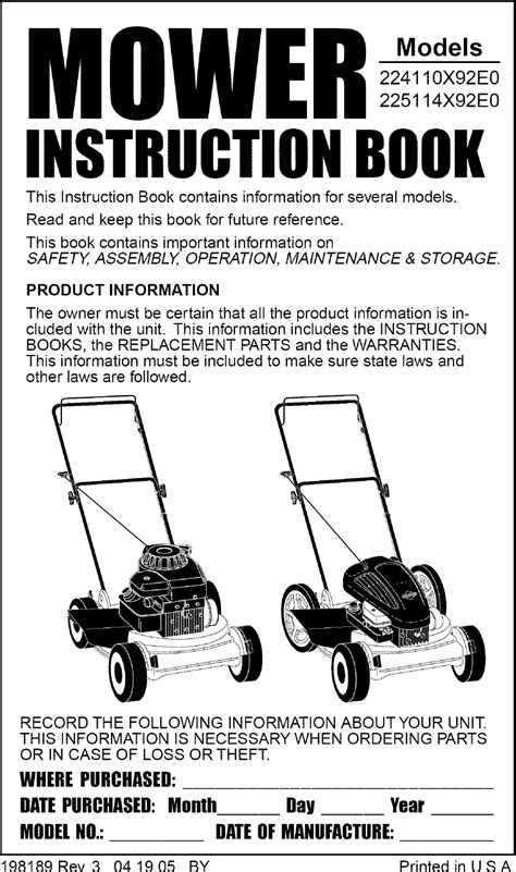 Murray X E User Manual Mower Manuals And Guides L