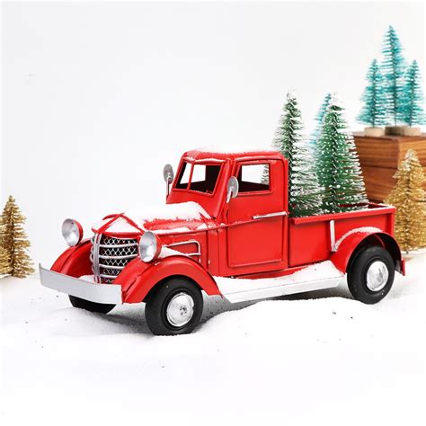 Red Metal Christmas Truck With Christmas Tree Old Fashioned Etsy