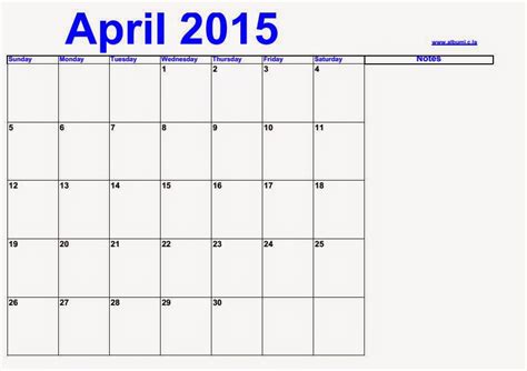 April Blank Calendar 2015 With Notes 2016 Blank Calendar Calendar
