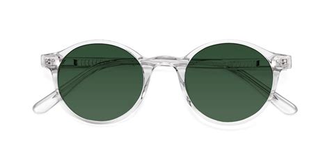 clear narrow acetate round tinted sunglasses with green sunwear lenses 17519