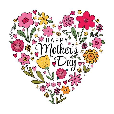 Cute Happy Mothers Day Greeting Card Vector Illustration With Heart