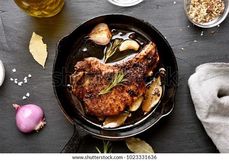 Fried Pork Steak Frying Pan On Stock Photo 1023331636 Shutterstock