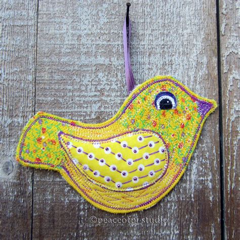 Peaceofpi Studio Sewing Folk Art Bird Ornaments With Beading And