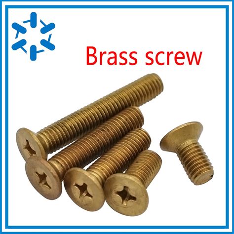 100pcs/lot M4 brass flat head screw Brass cross recessed countersunk head machine screws M4*6/8 ...