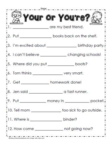 Used with year 5 originally as a revision task. Your or you're Worksheets