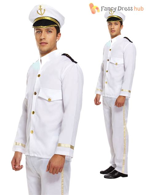 Mens Sailor Complete Outfit Hat Navy Fancy Dress Officer Marine