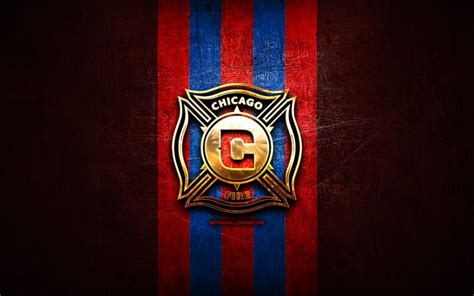 Download Wallpapers Chicago Fire Fc Golden Logo Mls Red Metal