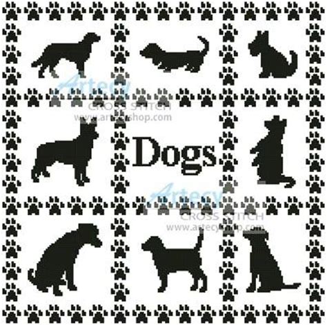 Aida 14, navy blue 135w x 138h stitches size(s): Dog Sampler Cross Stitch Pattern dogs