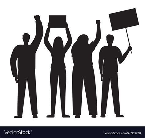Silhouette Of Group People Protest Isolated Vector Image