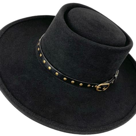 Bolero Hat The Gaucho Black Fur Felt Flat Crown Wide Brim Etsy Canada