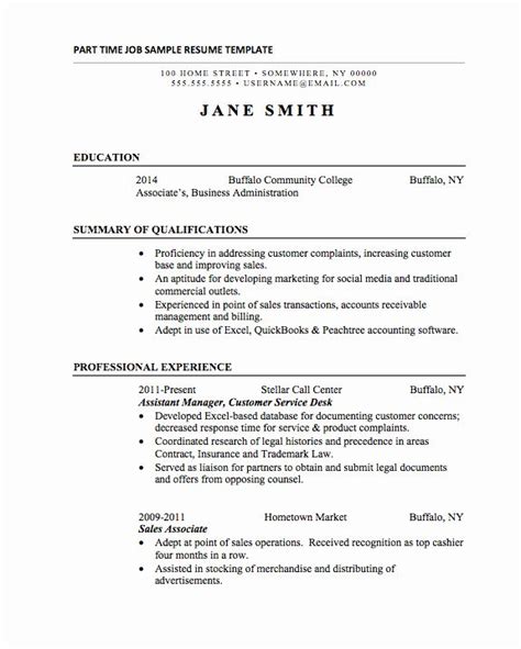 Resume Sample For Part Time Job Of College Student Coverletterpedia